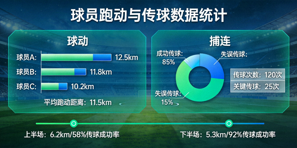 球员跑动与传球数据统计图表展示
