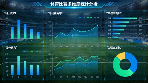 体育数据分析界面，多维度比赛统计图表展示