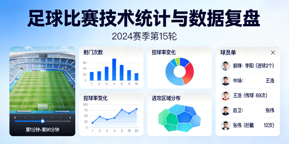 足球比赛技术统计图表与数据复盘界面示意